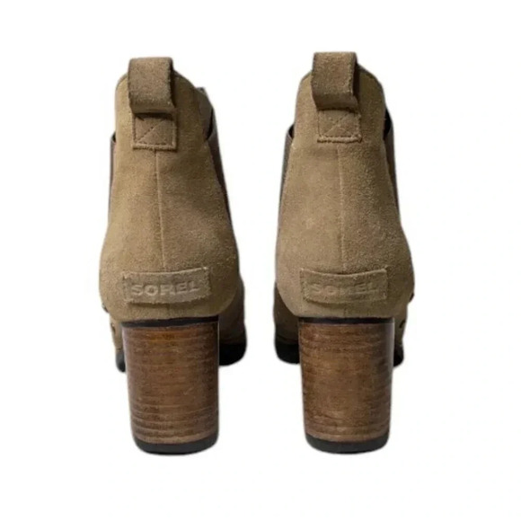 Sorel Addington Chelsea Suede Womens Block Heel Boot Tan Beach/Cordovan Size 9 - Picture 9 of 12